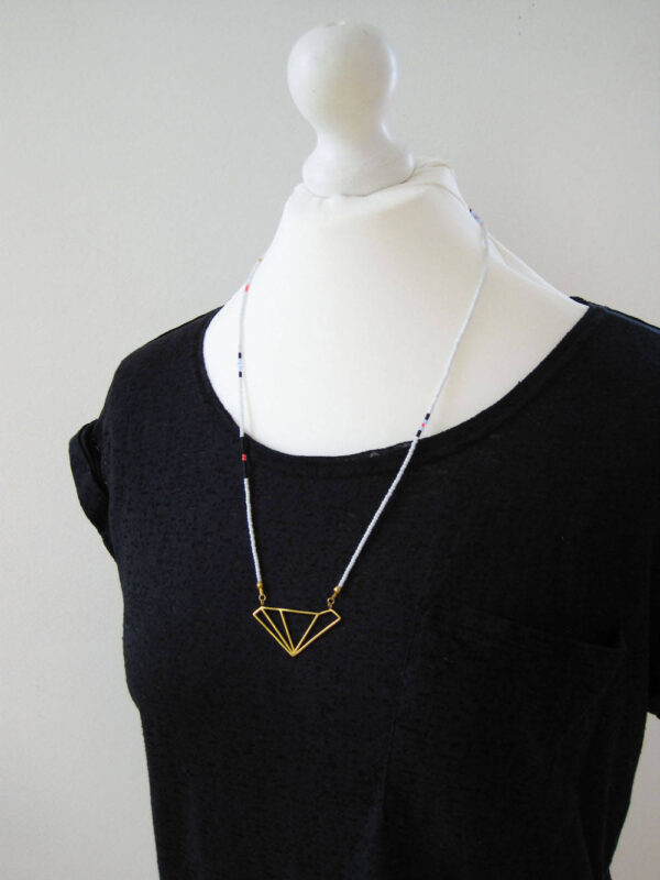 24ct gold vermeil asymmetric diamond pendant on fine grey, blue, black and pink glass beads - Image 6