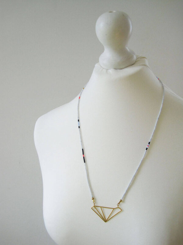 24ct gold vermeil asymmetric diamond pendant on fine grey, blue, black and pink glass beads - Image 7