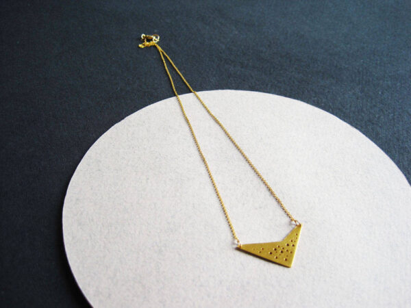 24ct gold vermeil geometric hole-patterned pendant on fine gold-filled chain - Image 2