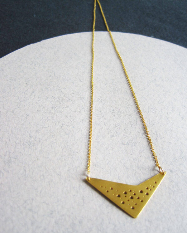 24ct gold vermeil geometric hole-patterned pendant on fine gold-filled chain - Image 6