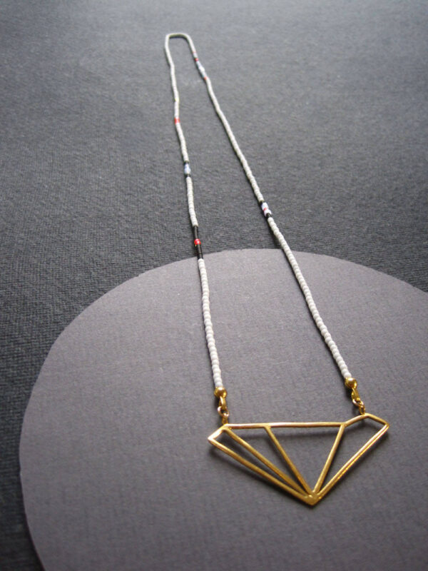 24ct gold vermeil asymmetric diamond pendant on fine grey, blue, black and pink glass beads - Image 2