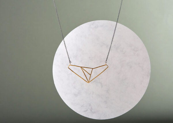 Gold-plated wire geometric pendant on oxidised silver chain - Image 2